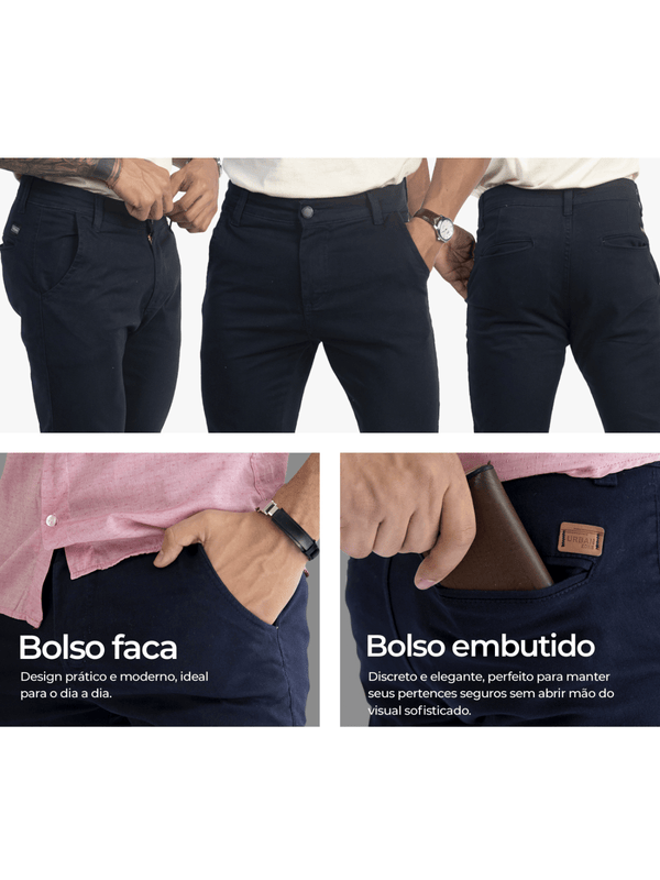 Calça Masculina Sarja Slim Esporte Fino