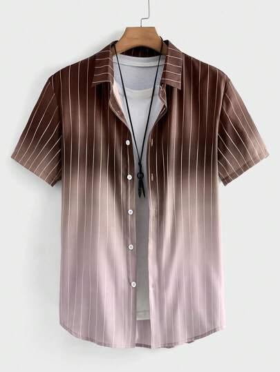 Conforto e frescor em uma camisa tropical com estampa de entardecer.